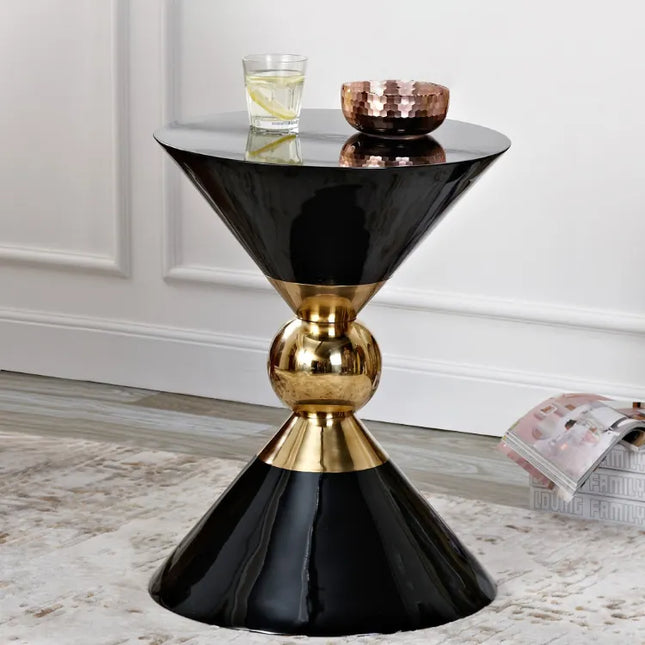 Modern Side Table Furniture Stainless Steel Marble Top Round Tea Black and Gold