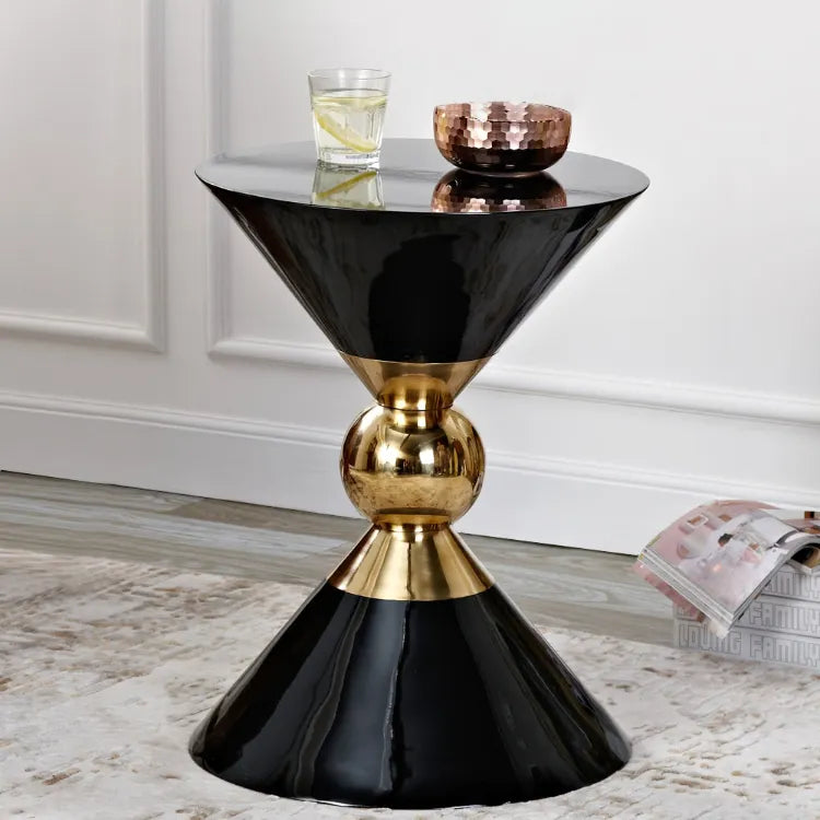 Modern Home Upholstery Furniture Stainless Steel Marble Top Round Tea Black and Gold