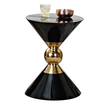 Modern Side Table Furniture Stainless Steel Marble Top Round Tea Black and Gold