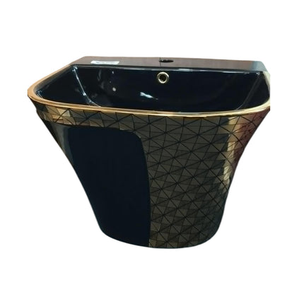 Black and Gold Hanging Basin Sink Wall Luxury Modern Style Porcelain Electroplated