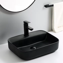 Загрузить изображение в средство просмотра галереи, Countertop Wash Basin Black Rectangular Bathroom Sink
