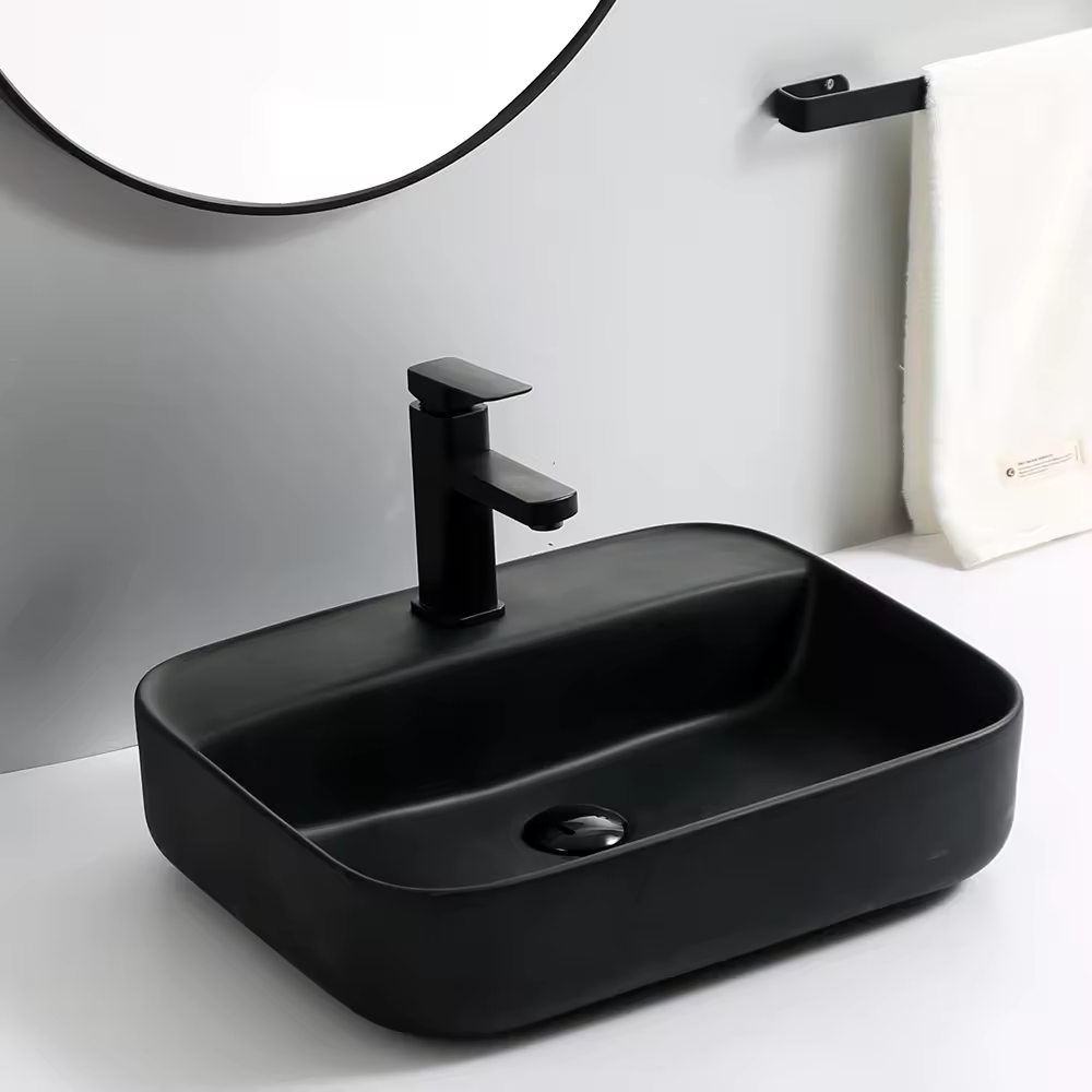 Countertop Wash Basin Black Rectangular Bathroom Sink