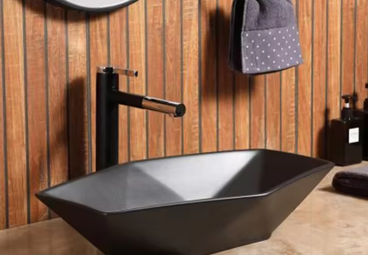 Glossy Retro Porcelain Sanitary Ware Counter Top Black Color Bathroom Wash Hand