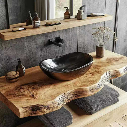 Luxuriöses Aufsatzwaschbecken aus schwarzem Porzellan – Modernes Badezimmerwaschbecken im Bootsstil