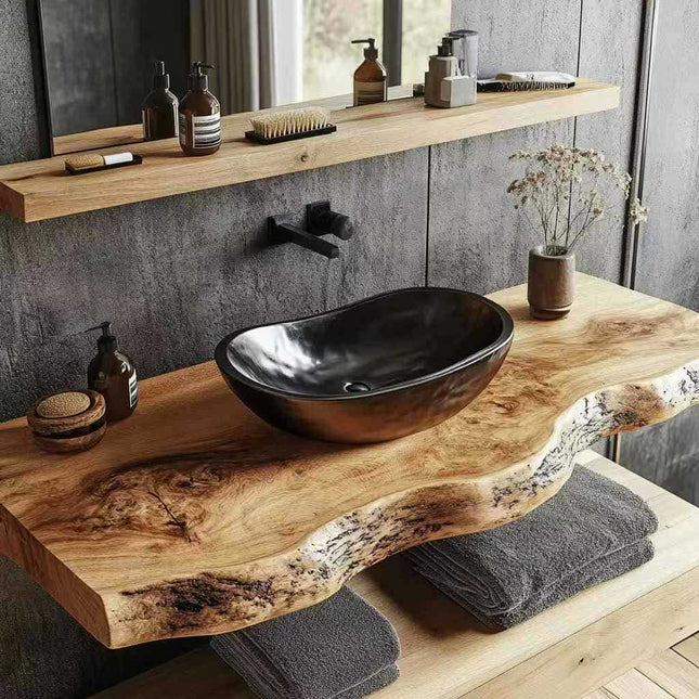 Luxuriöses Aufsatzwaschbecken aus schwarzem Porzellan – Modernes Badezimmerwaschbecken im Bootsstil