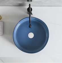 Load image into Gallery viewer, Bathroom Porcelain Above Counter Blue Color Glazed Hand Washing Basin
