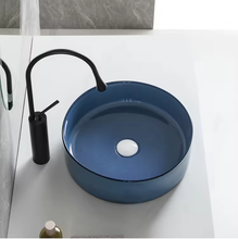 Load image into Gallery viewer, Bathroom Porcelain Above Counter Blue Color Glazed Hand Washing Basin
