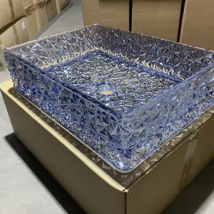 Modern Luxury Crystal Blue Glass Bathroom Sink – Colorful Diamond Vessel Art Tempered Glass Wash Basin