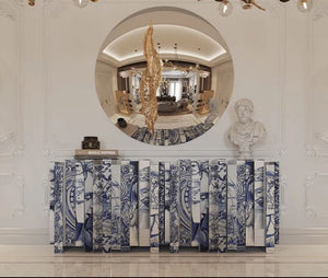 Luxury Italian Console – Blue and White Porcelain Edge High-End Living Room Furniture
