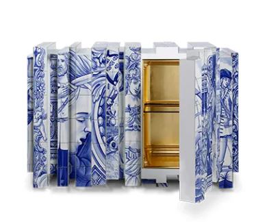 Luxury Medusa Italian Console Table– Artisan Handcrafted Blue and White Porcelain Edge High-End Living Room Furniture