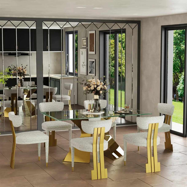 Modern Dining Set Tempered Glass Table Room Furniture Stainless Steel Frame With Velvet Dining Chair for Home Villa Hotel Restaurant Use