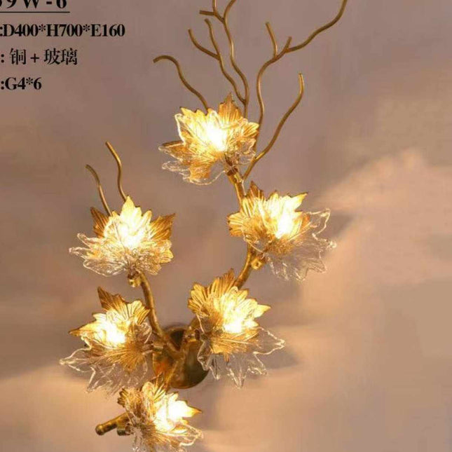 Elegant Real Copper LED Wall Lamps Leaves Tree Branch: Transform Your Luxury Living Room and Bedroom with Colored Glaze Home Decor Lighting