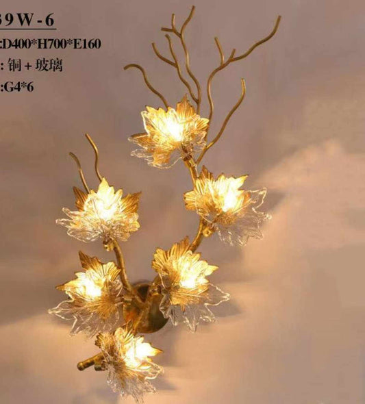 Elegant Real Copper LED Wall Lamps Leaves Tree Branch: Transform Your Luxury Living Room and Bedroom with Colored Glaze Home Decor Lighting
