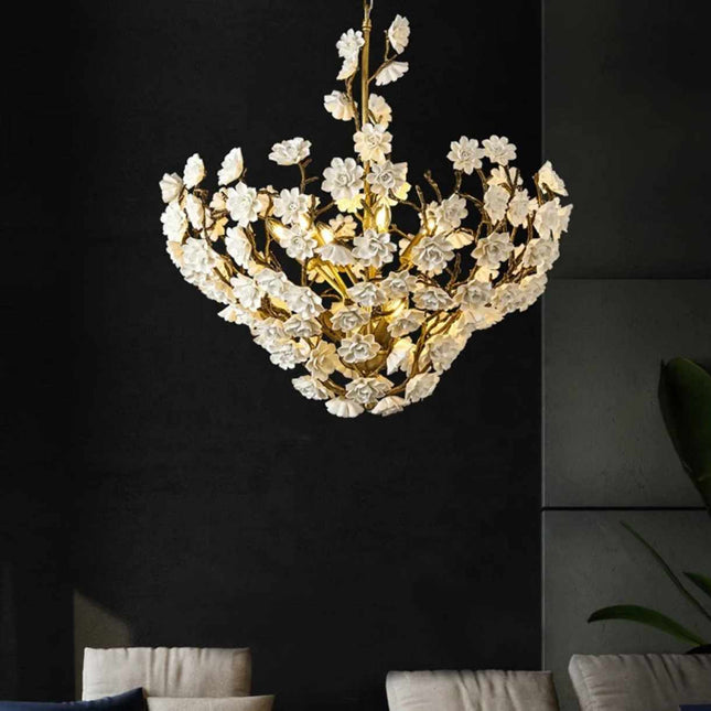 Blossom Cascade A Modern Chandelier with Delicate Flower Petals Illuminating Elegance and Artistry in a Sophisticated Space