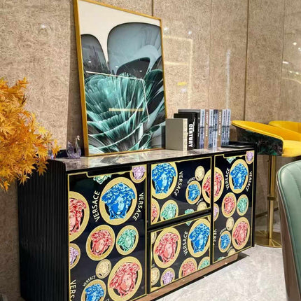 Luxury Inspired Black Console Table Multicolor Accent Entryway Table with Artistic Design