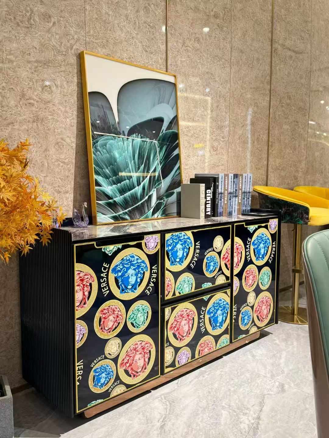 Luxury Inspired Black Console Table Multicolor Accent Entryway Table with Artistic Design