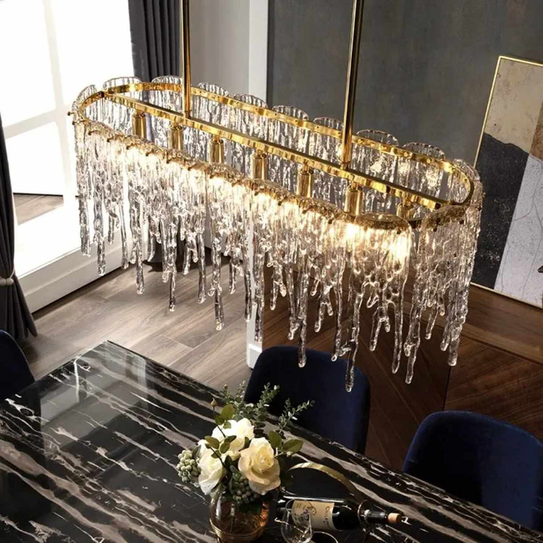 Modern Ceiling Home Rectangle Luxury Brass Crystal Chandelier Pendant Lamp for Kitchen Island Chandelier Decoration