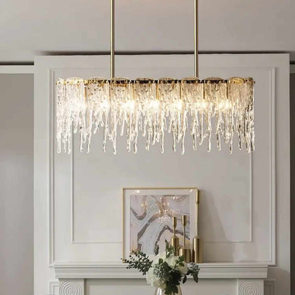 Modern Ceiling Home Rectangle Luxury Brass Crystal Chandelier Pendant Lamp for Kitchen Island Chandelier Decoration