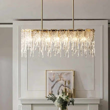 Charger l&#39;image dans la galerie, Modern Ceiling Home Rectangle Luxury Brass Crystal Chandelier Pendant Lamp for Kitchen Island Chandelier Decoration
