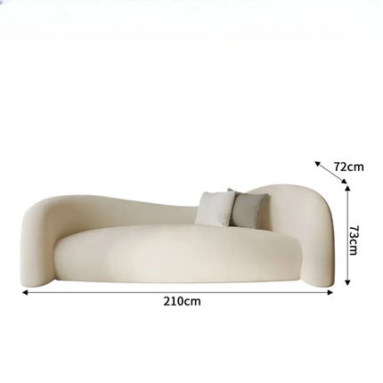 Beige sofa with dimensions indicated on a white background