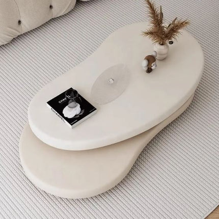 White Top Beige Lower Geometric Shape Minimalist Wooden Center Coffee Table