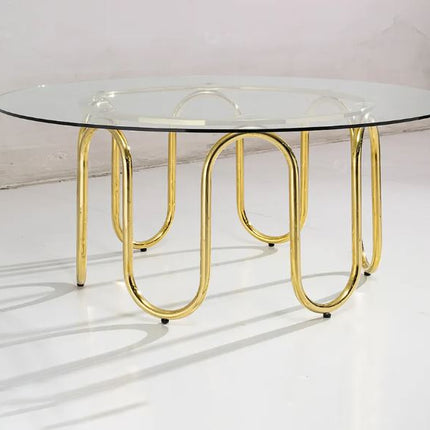 Runder Banketttisch aus Goldglas für Hotels und Hochzeiten, 4 Stühle, europäischer Stil, kompaktes rundes Esstisch-Set 