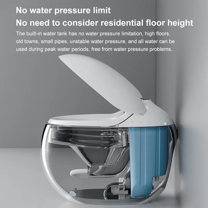 Modern toilet with water tank design on a gray background