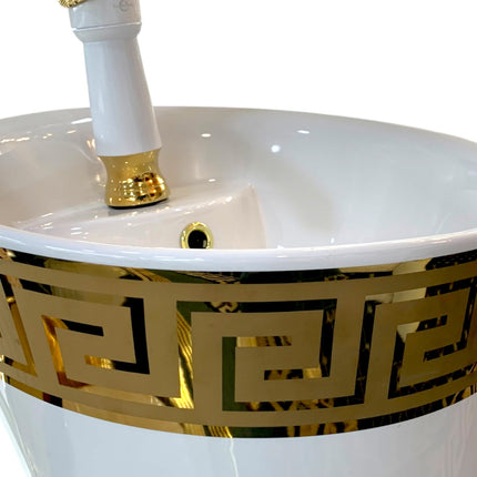 Lavabo sur pied Versace élégant blanc et or