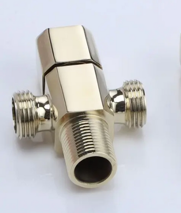 Two gold-colored all-copper zirconium octagonal valves on a white background with text.