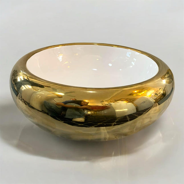 Radiant Golden Sphere Round Porcelain Tabletop Wash Basin with High-Gloss Gold