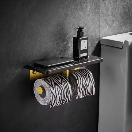 Doppelgriff-Taschentuchspender im Marmor-Stil, Schwarz und Gold