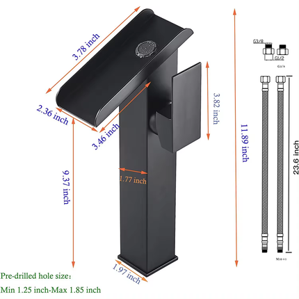 Robinet de salle de bain minimaliste noir, mitigeur eau chaude/froide en acier inoxydable 304