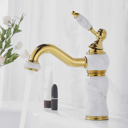 Brass Body Gold Plated Bathroom Basin Mixer Tap – Luxury Hot and Cold Water Faucet
