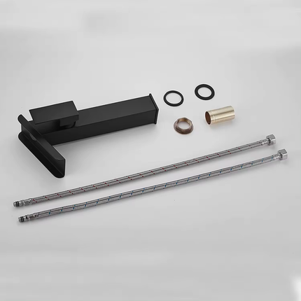 Robinet de salle de bain minimaliste noir, mitigeur eau chaude/froide en acier inoxydable 304