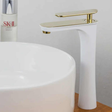 Modern White and Gold Single-Hole Waterfall Bathroom Faucet