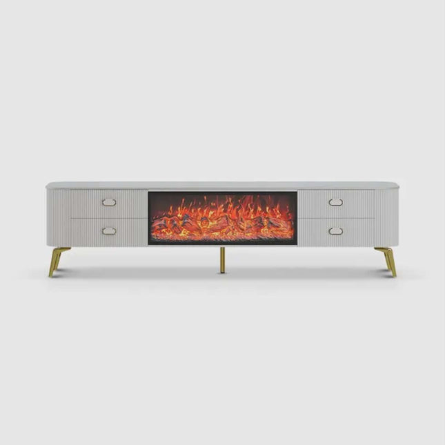 Modern TV stand with electric fireplace on a white background