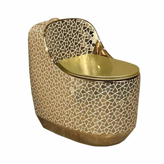One Piece Floor Mounted Gold Toilet – Royal Style Golden Egg Ceramic WC