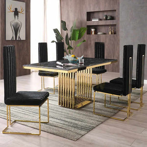 Dining Room Furniture Modern Restaurant Marble Dining Table Set 6 Seater Stainless Steel Dining Tables