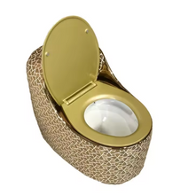 Load image into Gallery viewer, One Piece Floor Mounted Gold Toilet – Royal Style Golden Egg Ceramic WC
