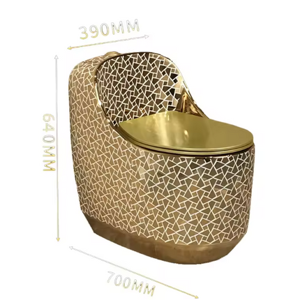 One Piece Floor Mounted Gold Toilet – Royal Style Golden Egg Ceramic WC