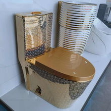 Load image into Gallery viewer, Luxury Electroplated Gold Ceramic Toilet – Modern Siphonic One-Piece Floor Mounted Bathroom Commode
