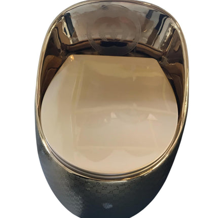 Gold egg-shaped toilet bowl with a glossy finish and soft-close seat.

gold egg toilet bowl
luxury designer toilet wc
electroplated gold toilet
modern luxury toilet
egg shaped toilet wc
premium bathroom toilet
designer sanitary ware
luxury ceramic toilet