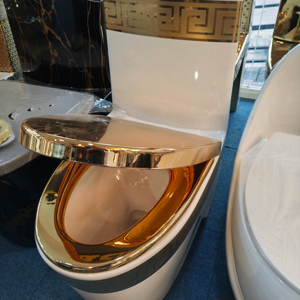 Toilet with gold seat cover in a showroom setting

white gold toilet bowl
greek key design toilet
luxury ceramic wc toilet
gold seat toilet bowl
modern luxury bathroom toilet
designer toilet bowl
electroplated gold toilet
one piece ceramic toilet