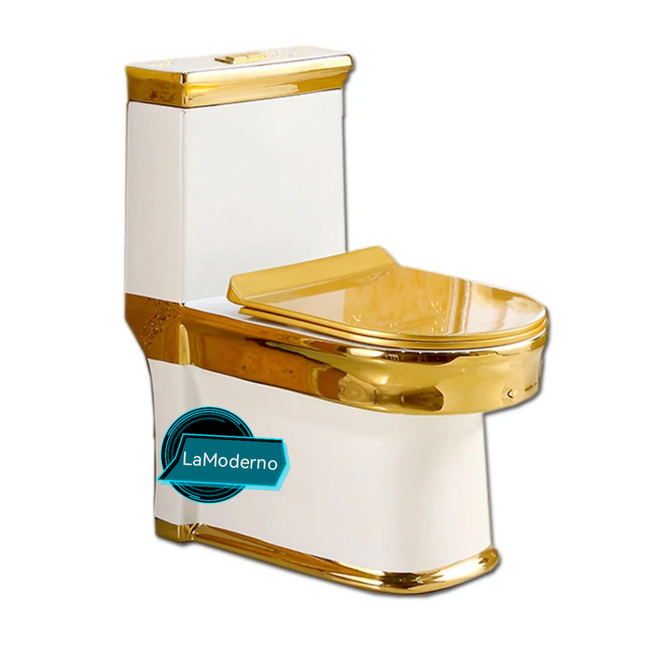 This image displays a sophisticated toilet bowl from LaModerno, featuring a luxurious electroplated gold finish. The design includes a dual flush mechanism, enhancing water efficiency, and a sleek, one-piece structure for durability.

gold white toilet bowl
electroplated porcelain toilet
luxury bathroom toilet wc
dual flush toilet bowl
modern luxury toilet
gold bathroom toilet
designer sanitary ware toilet
premium porcelain toilet bowl