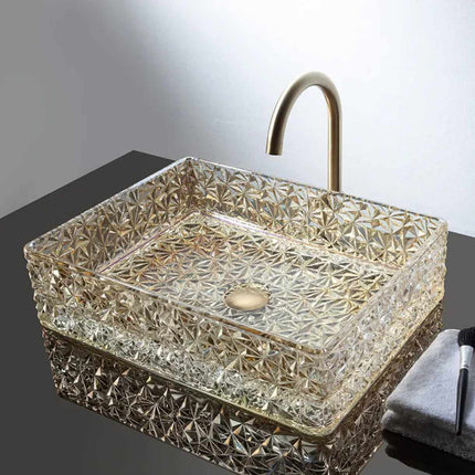 Modern Luxury Crystal Gold Glass Bathroom Sink – Colorful Diamond Vessel Art Tempered Glass Wash Basin
