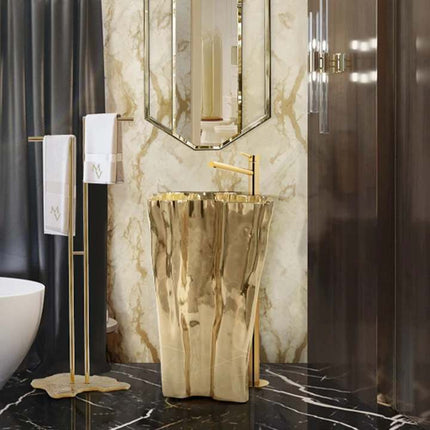 Italian Luxury Stainless Steel Stand Alone Pedestal Basin Sink Royalty