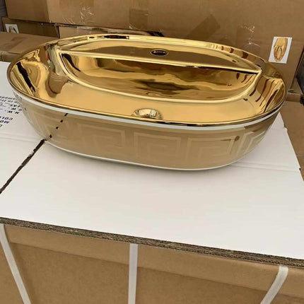 luxury basin sink porcelain pure gold electroplated
