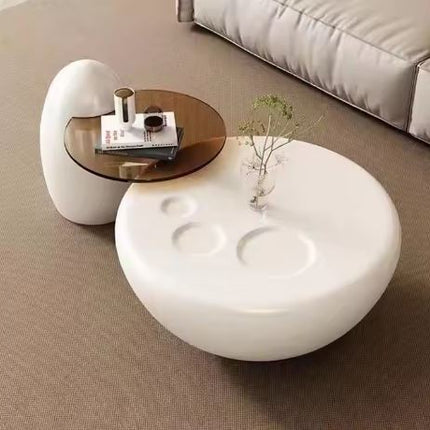 High End White Round Double Modern Luxury Coffee Table with Extendable Feature for Dining Home