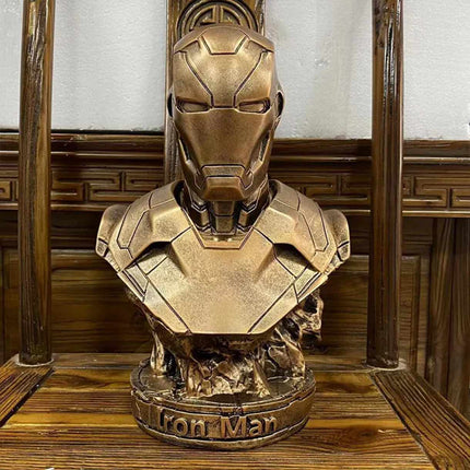 Iron Man Resin Bust Statue  Bronze Finish Superhero Sculpture Home Decor