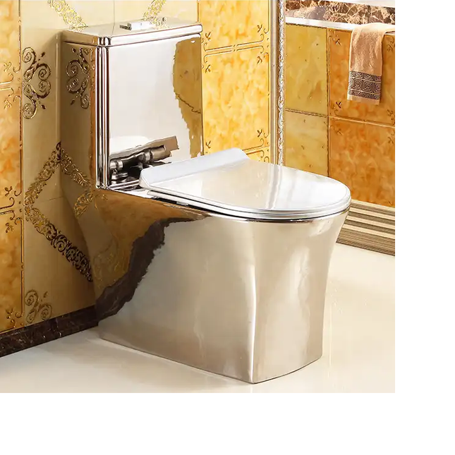 Luxuriöses Design-Badezimmer: Galvanisierte Keramik-WC-Schüssel in Silberoptik, einteilig